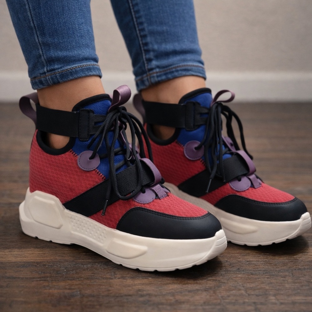 Anthony Wang Level Up High Top Platform Wedge Sneaker Mulberry 02 Size 7